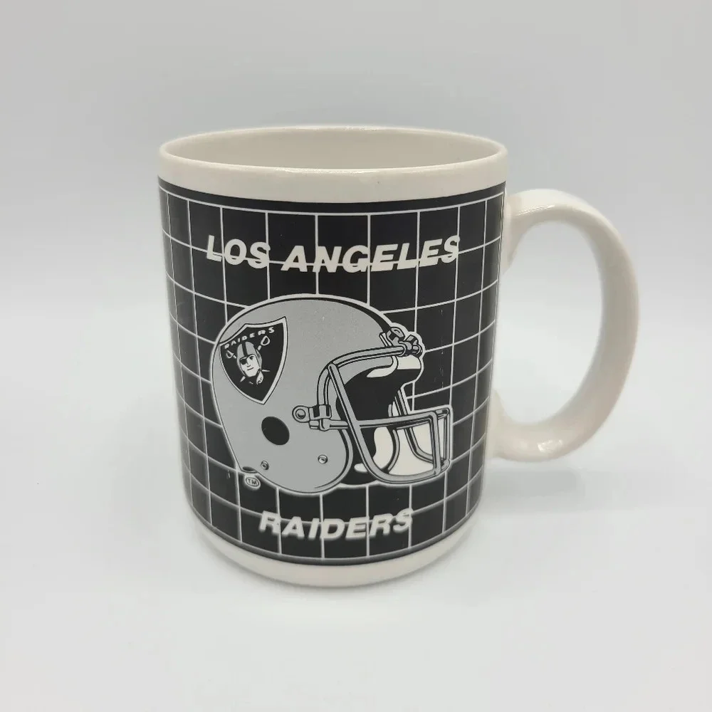 Vintage 90s Los Angeles Raiders Mug 8 ounce Ceramic White Black Silver NFL